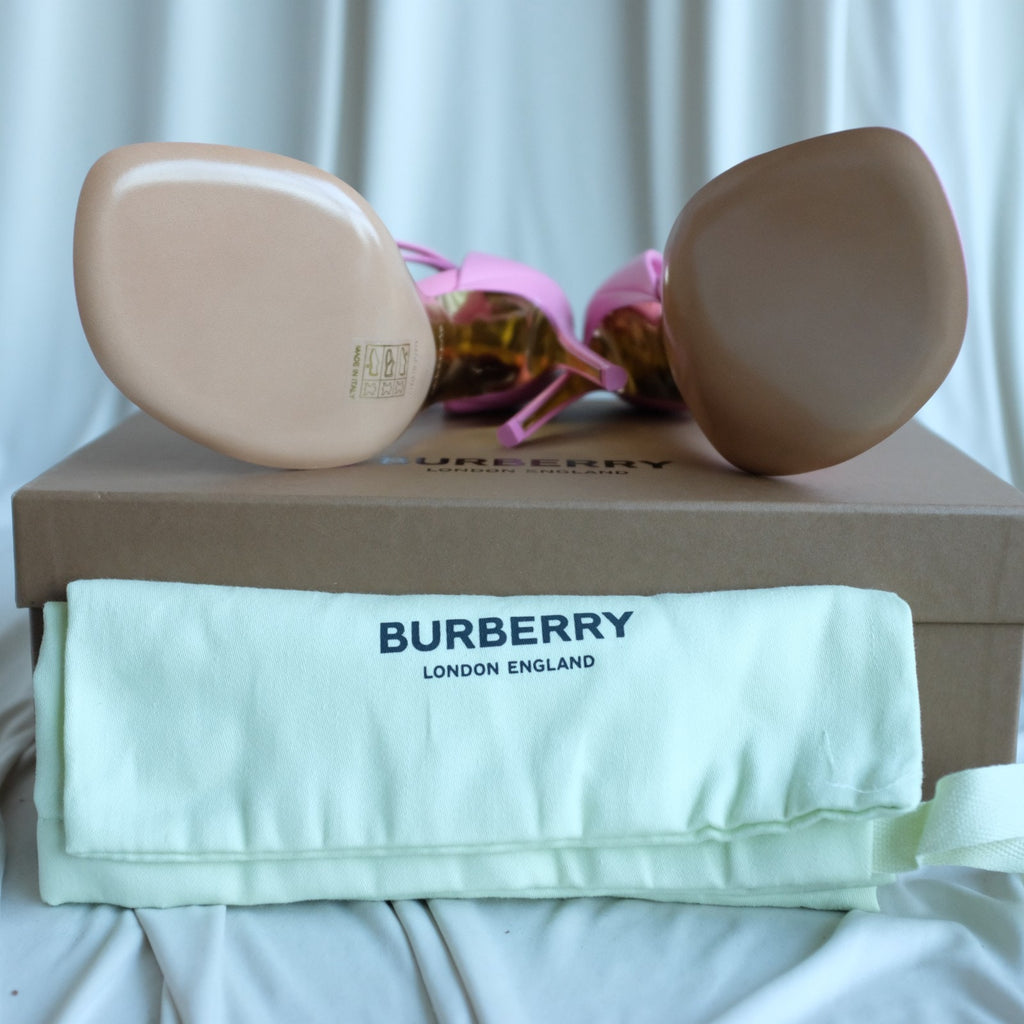 Burberry Octavia 100mm Pink Leather Strap Sandals Gold Accents Size EUR39 US8