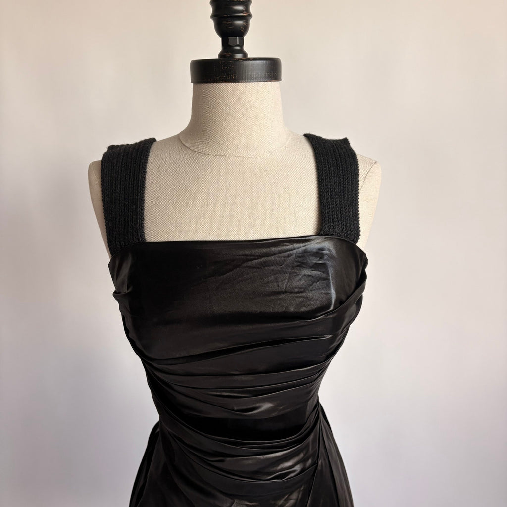 Prada Black Draped Tech Satin A-Line Cocktail Dress - SS 2006