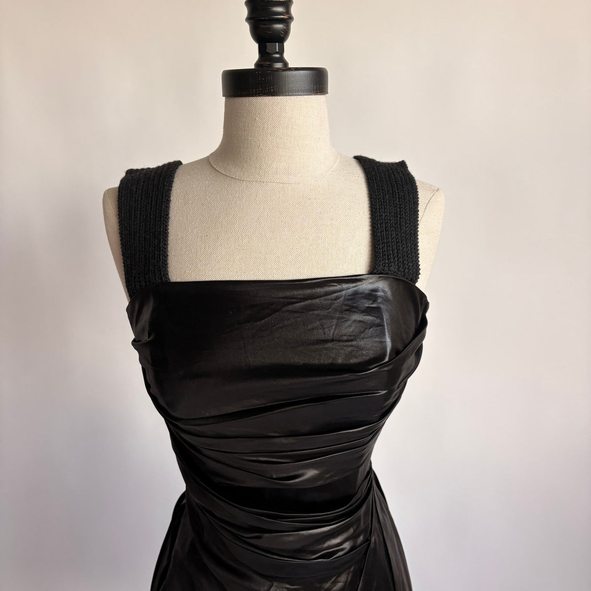Prada Black Draped Tech Satin A-Line Cocktail Dress - SS 2006