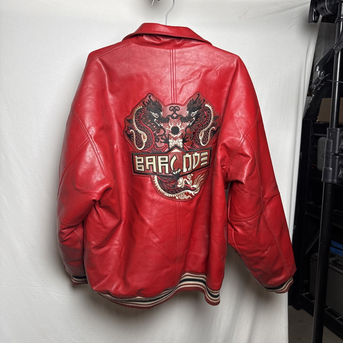 Vintage Barcode Moto Leather Jacket Mens XL Oriental Dragons