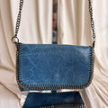 Borse in Pelle Blue Chain Crossbody - Gunmetal Texture, Made in Italy