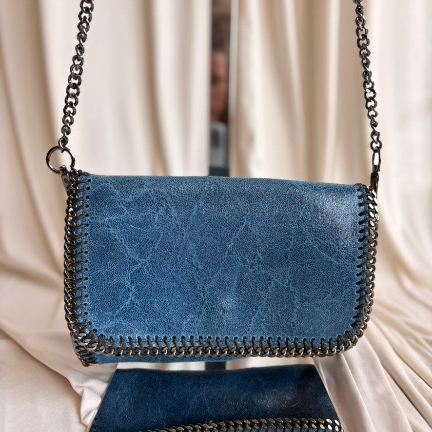 Borse in Pelle Blue Chain Crossbody - Gunmetal Texture, Made in Italy