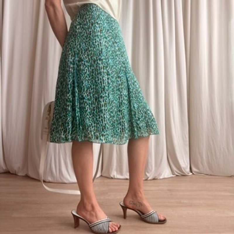 Dana Buchman Cheetah Print Silk Skirt - Green/Blue - Size 8