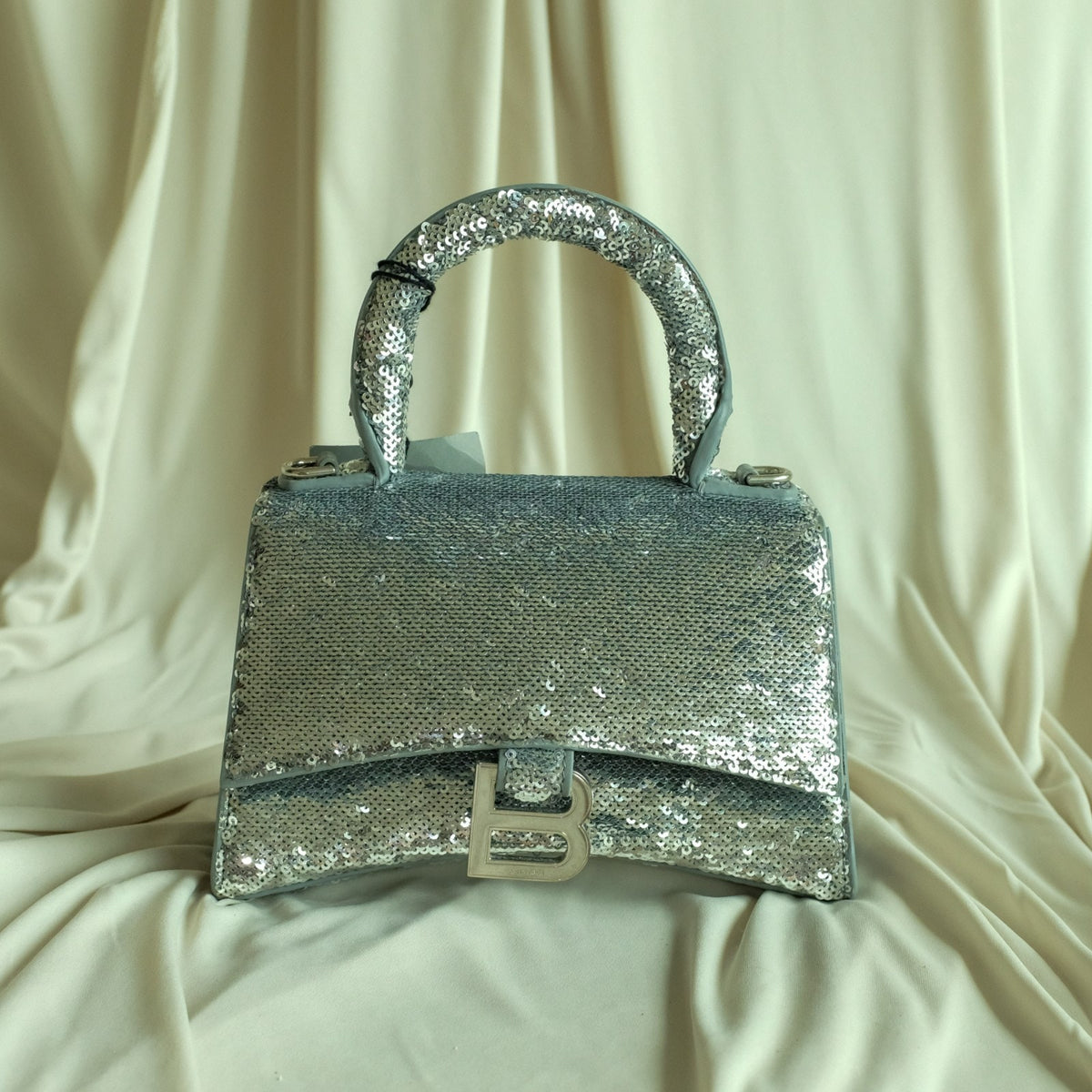 Balenciaga Hourglass Mini Sequin Bag - Silver, Calf Leather, NWT