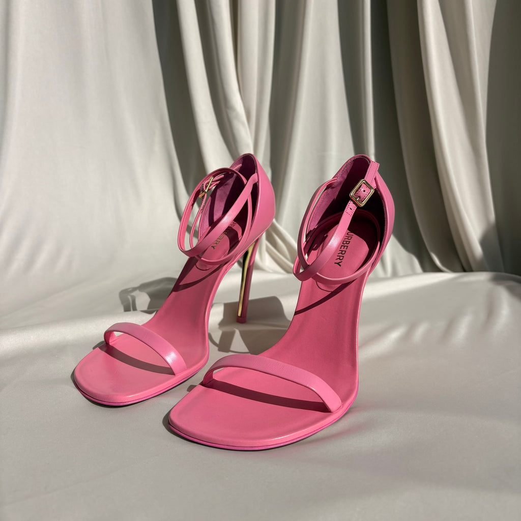 Burberry Octavia 100mm Pink Leather Strap Sandals Gold Accents Size EUR39 US8