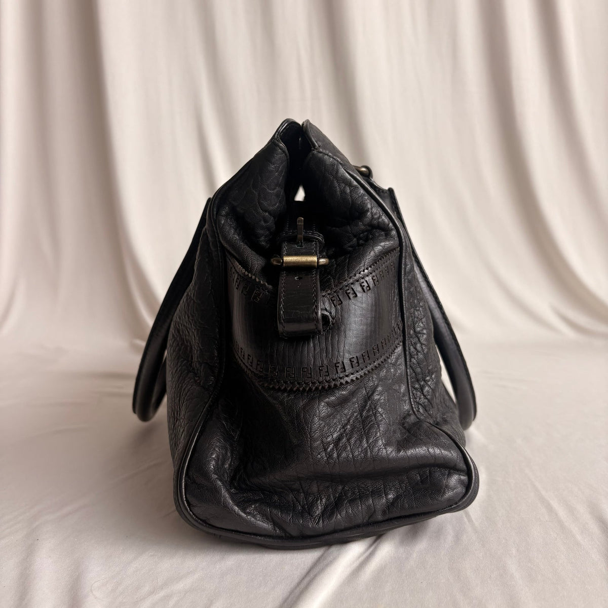 Fendi Black "Etnico Du Jour" Pebbled Calf Leather Handbag