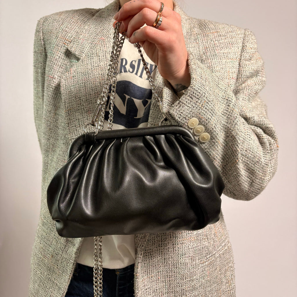 Steve Madden Bnikki Bag - Black Vegan Leather with Silver Chain