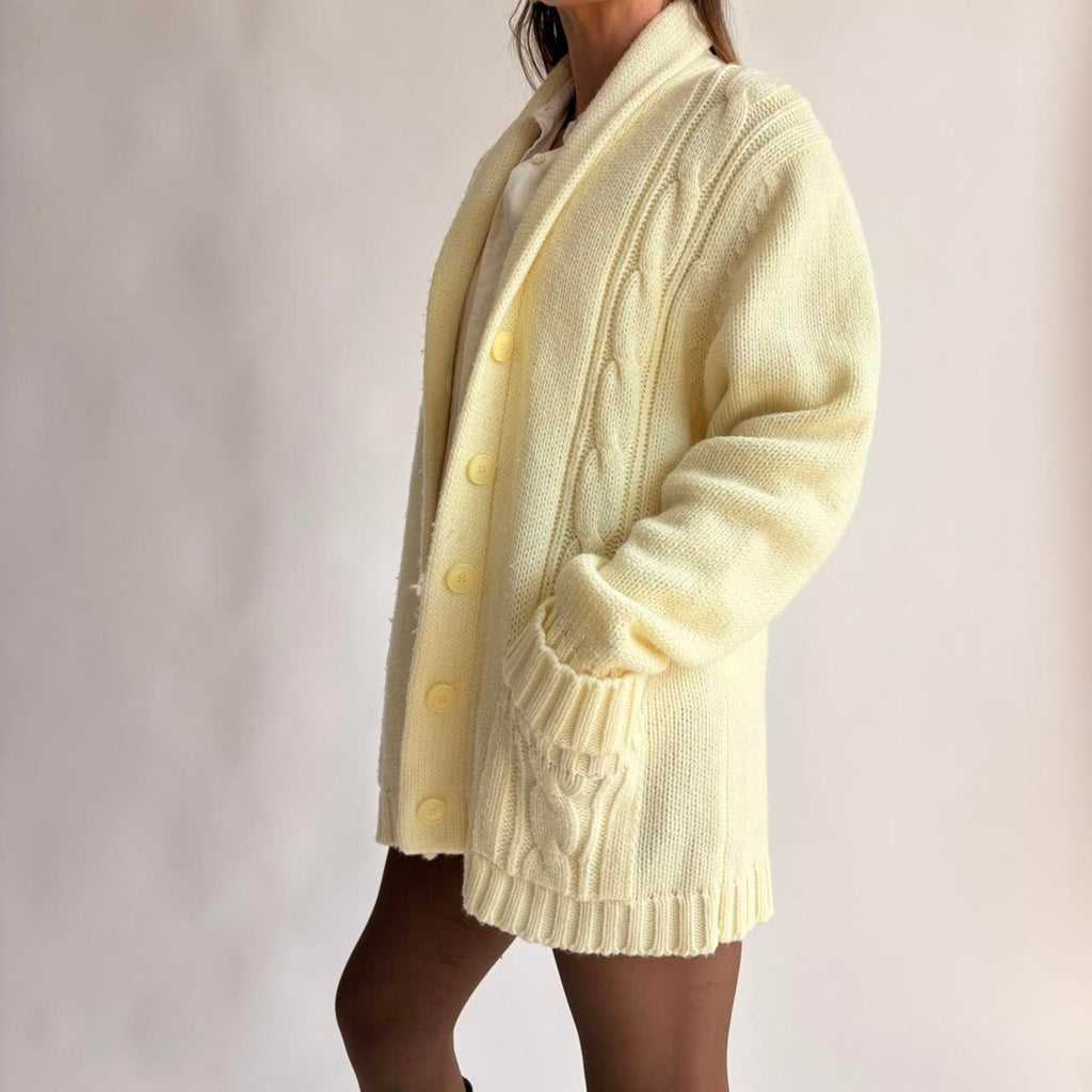 Vintage Sears 70s Cream Cable Knit Cardigan - Fits Large