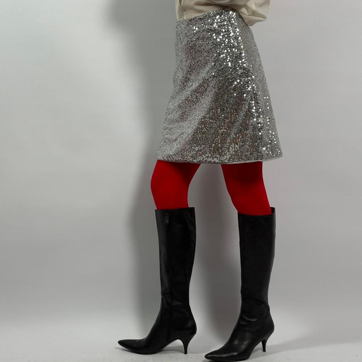 Silver Sequin Mini Skirt - Small