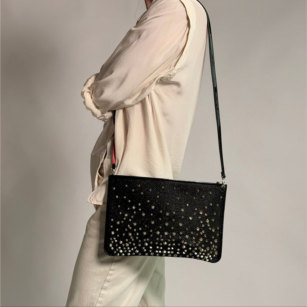 Christian Louboutin Spikes PVC Clutch - Black, Gold Studs, Crossbody