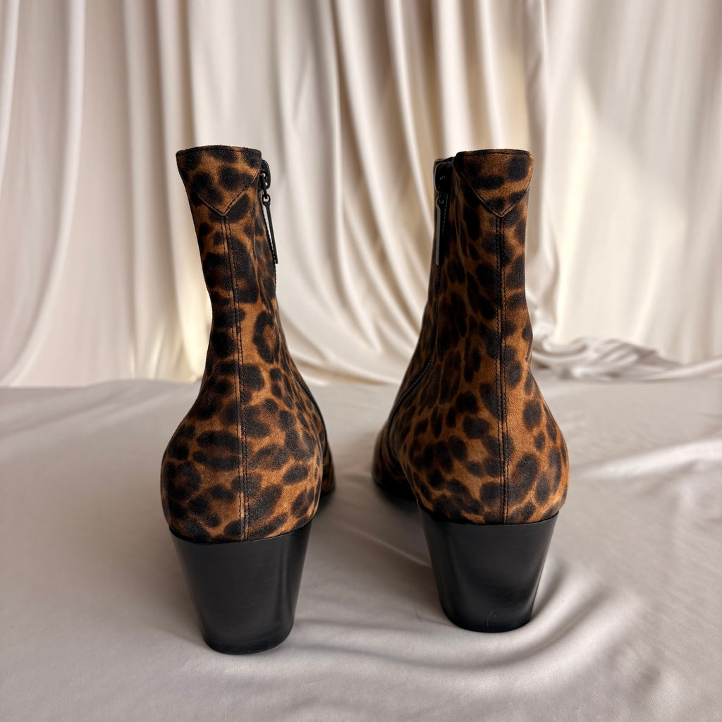 Saint Laurent Vassili 60 Leopard Suede Ankle Boots - Pointed Toe, EU 37 / US 7