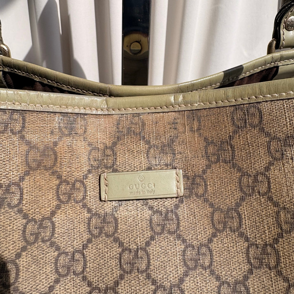 Gucci GG Supreme Olive Green Trim Joy Tote Bag