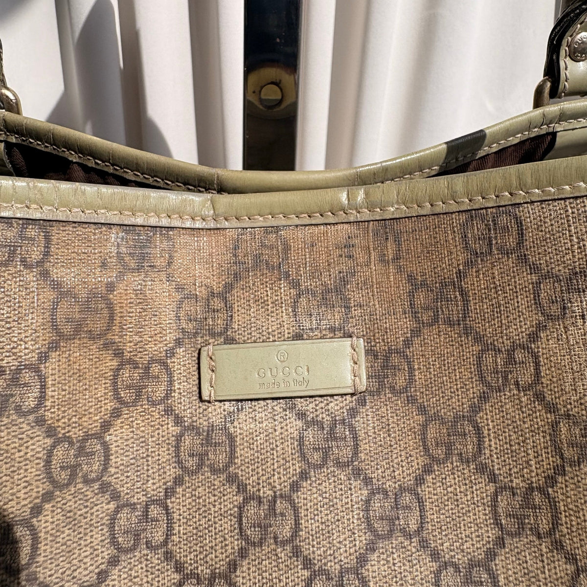 Gucci GG Supreme Olive Green Trim Joy Tote Bag
