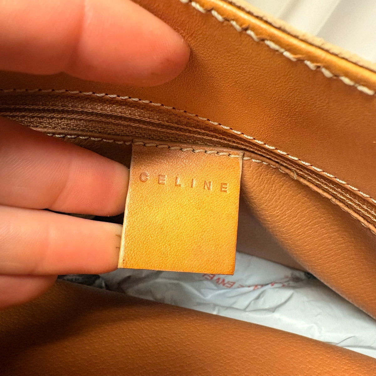 Vintage 90s Celine Triomphe Canvas Tote Bag - Tan Leather Trim