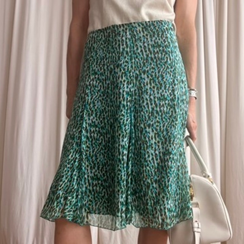 Dana Buchman Cheetah Print Silk Skirt - Green/Blue - Size 8