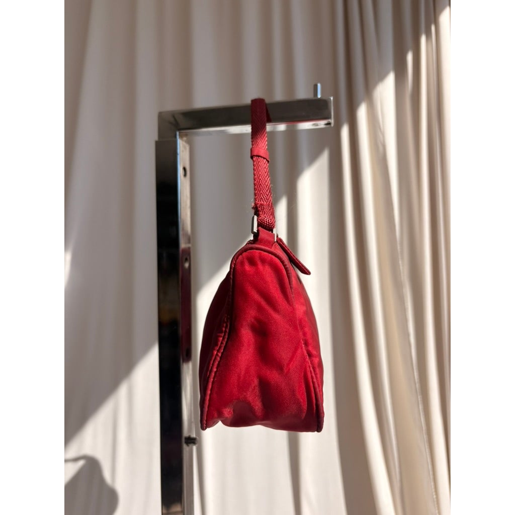 Vintage Prada Red Tessuto Nylon Pochette Bag