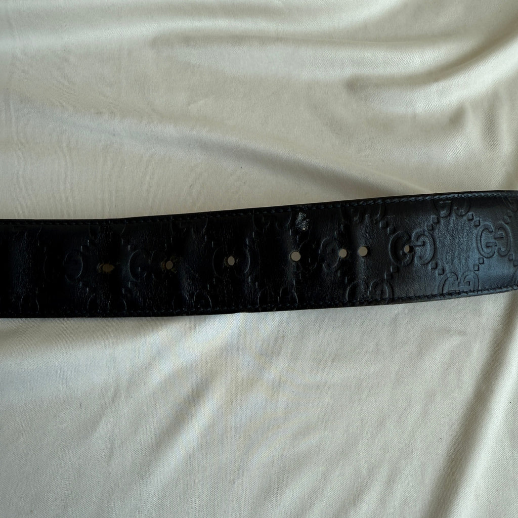 Gucci Guccissima Leather Belt - Black, Silver Interlocking G, Size 95cm