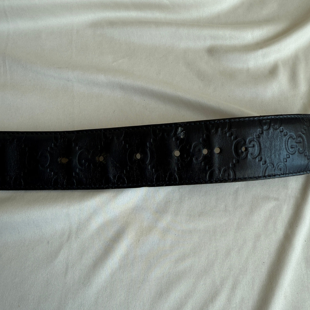 Gucci Guccissima Leather Belt - Black, Silver Interlocking G, Size 95cm