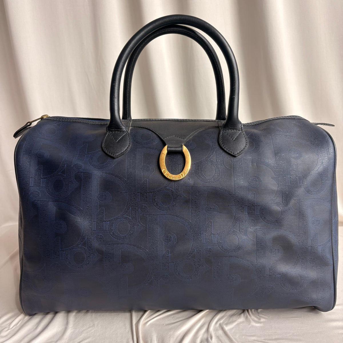 Vintage Christian Dior Trotter Oblique Navy Boston Duffle Bag