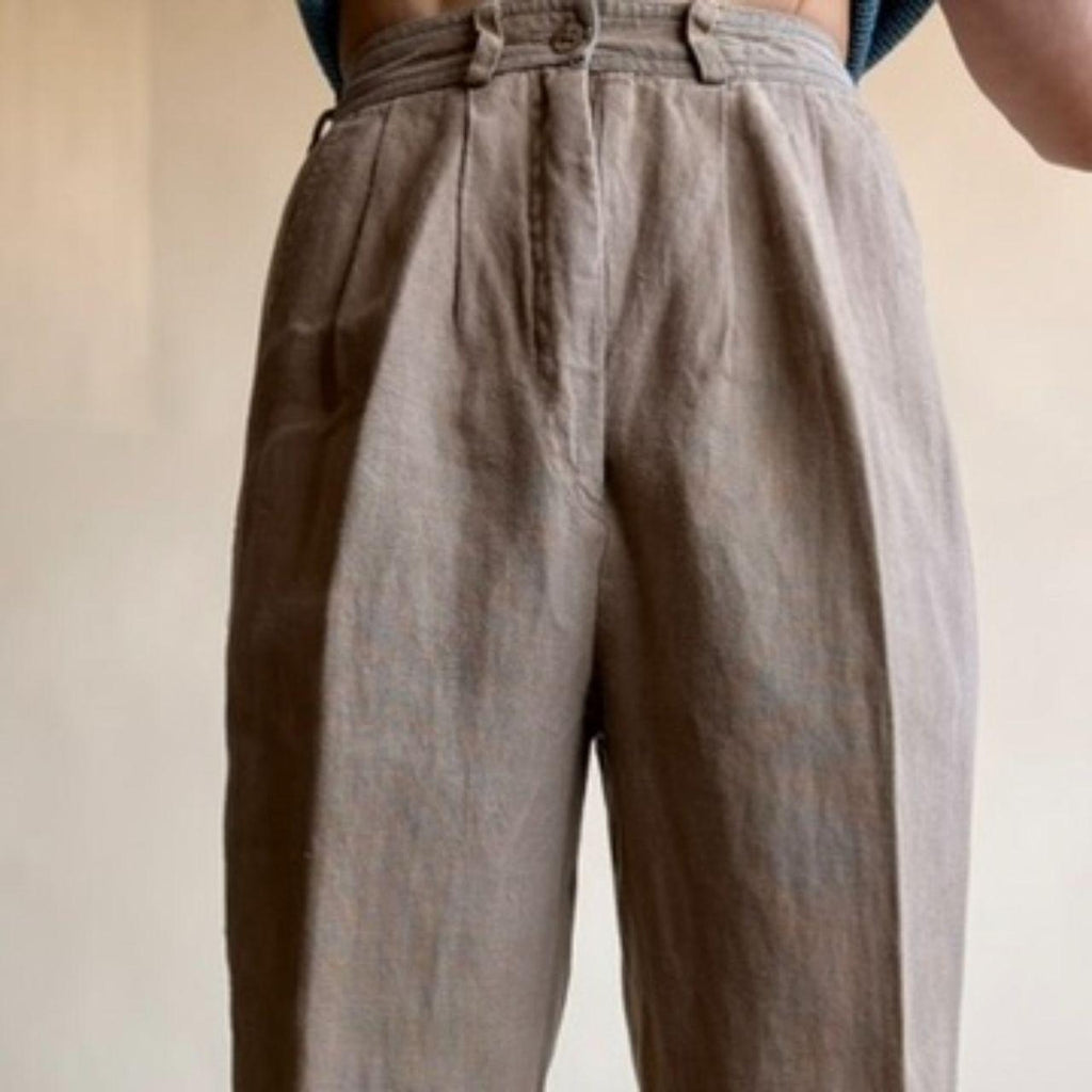 Daniel Caron Brown Pleated Linen Trousers - High Waisted