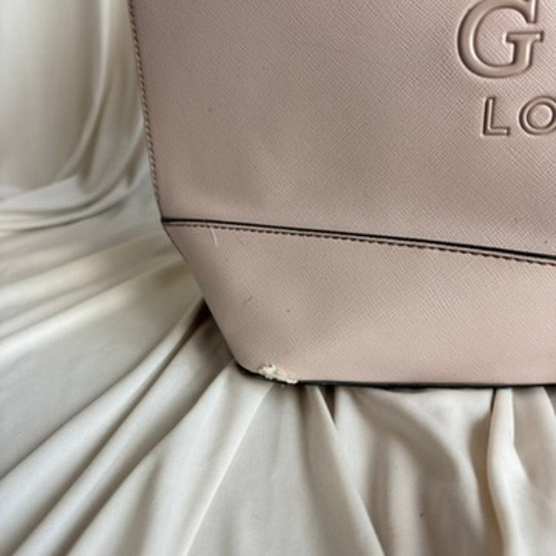 Guess Light Pink Tote - Textured Faux Leather, Embossed Logo, Y2K Vintage