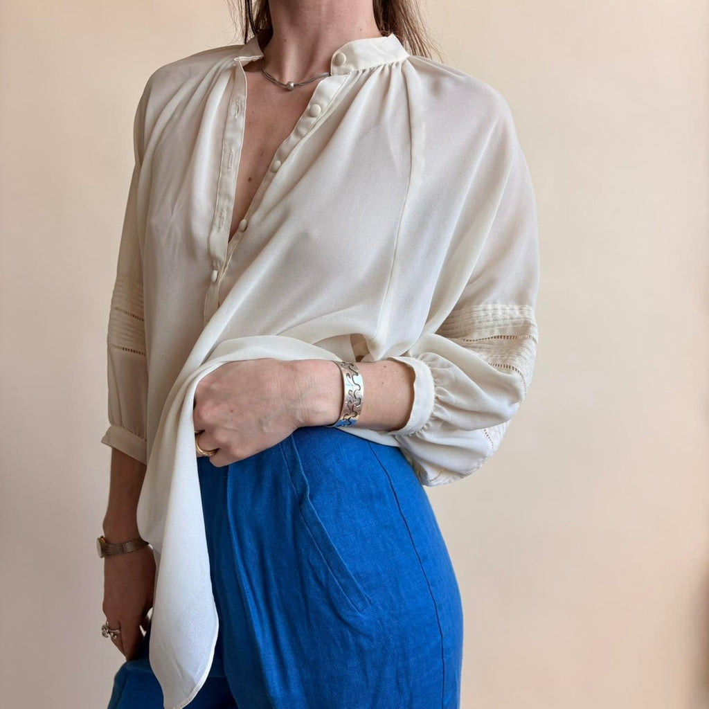 Lloyd Williams Sheer Balloon Sleeve Top - White, Size Small