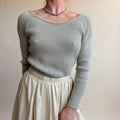 525 Light Sage Green Boat Neck Top - Ribbed, One Size (Fits Small), Made in USA