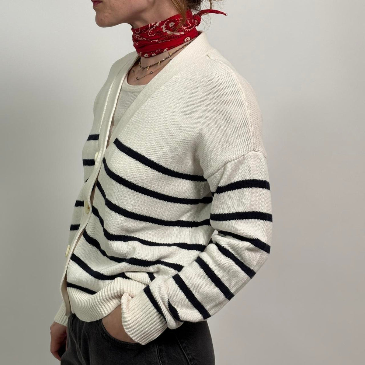 The Loft Navy & White Striped Cardigan | Classic Cotton