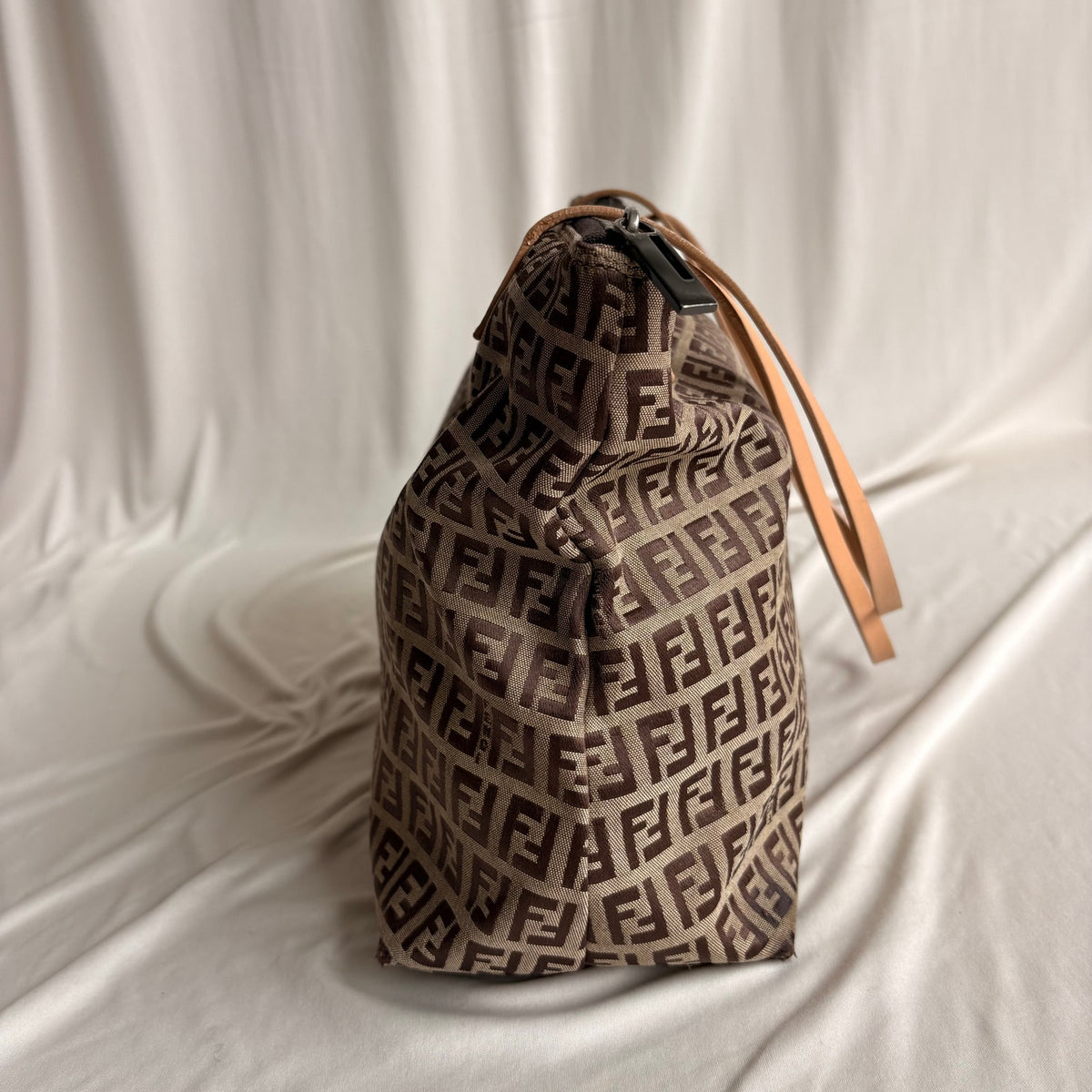 Vintage Fendi Brown and Tan Zucchino Canvas Tote - Early 2000s