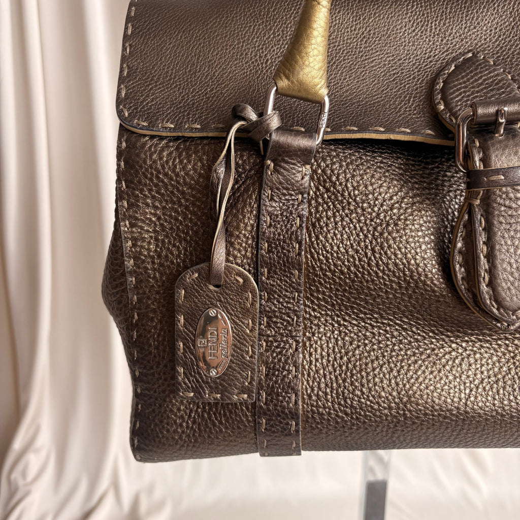Fendi Selleria "Linda" Metallic Bronze/Pewter Leather Bag - 2006 Collection