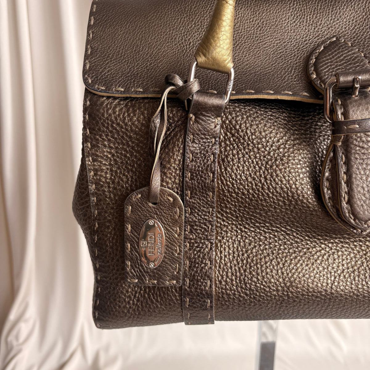 Fendi Selleria "Linda" Metallic Bronze/Pewter Leather Bag - 2006 Collection