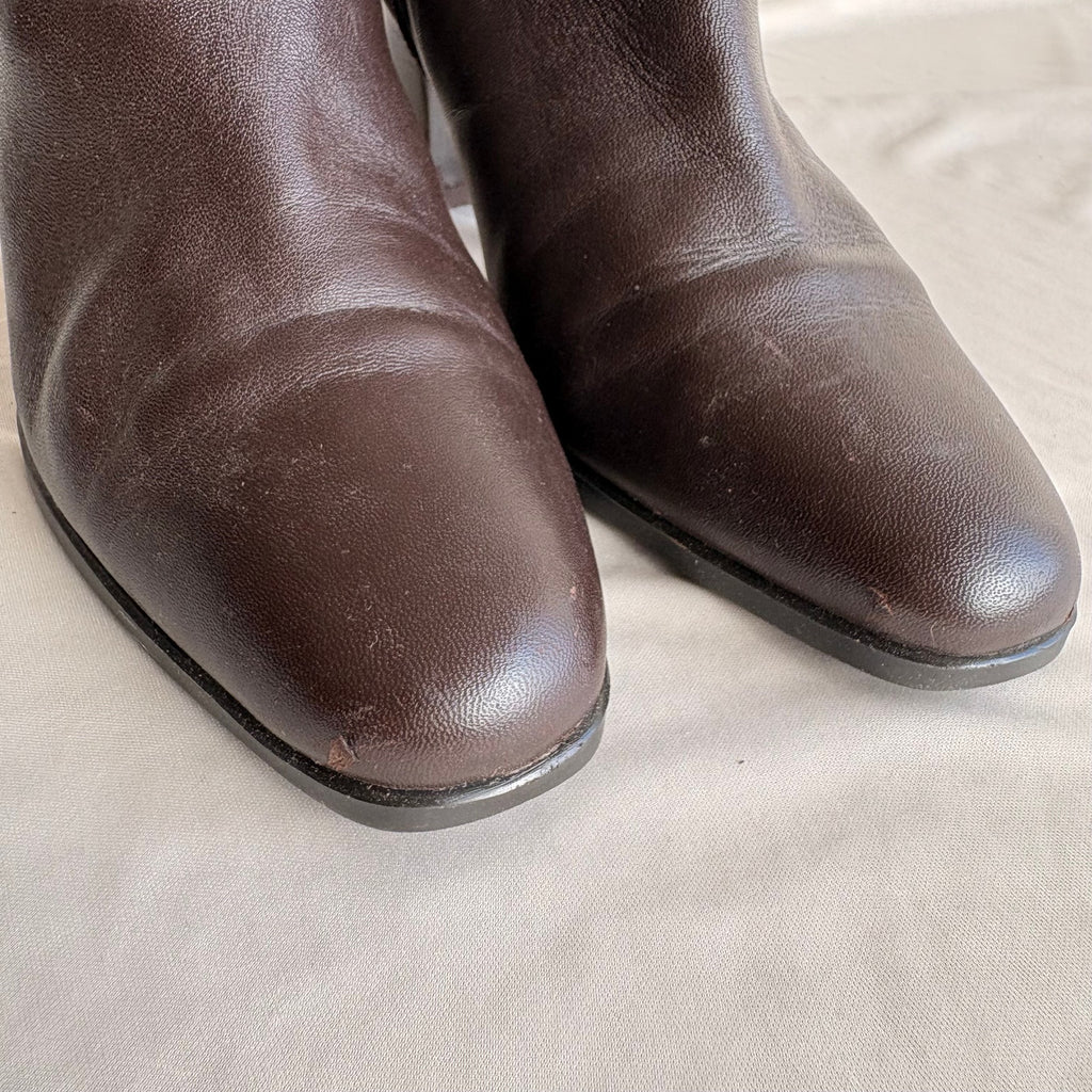 Vintage Brown Aerosoles Round Toe Ankle Boots - Side Zip, 2.5" Heel