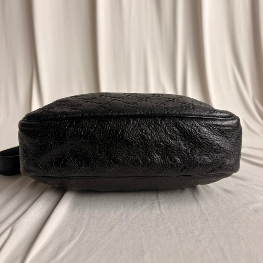 Gucci Crossbody Messenger Bag - Guccissima Leather, Black, Silver Hardware