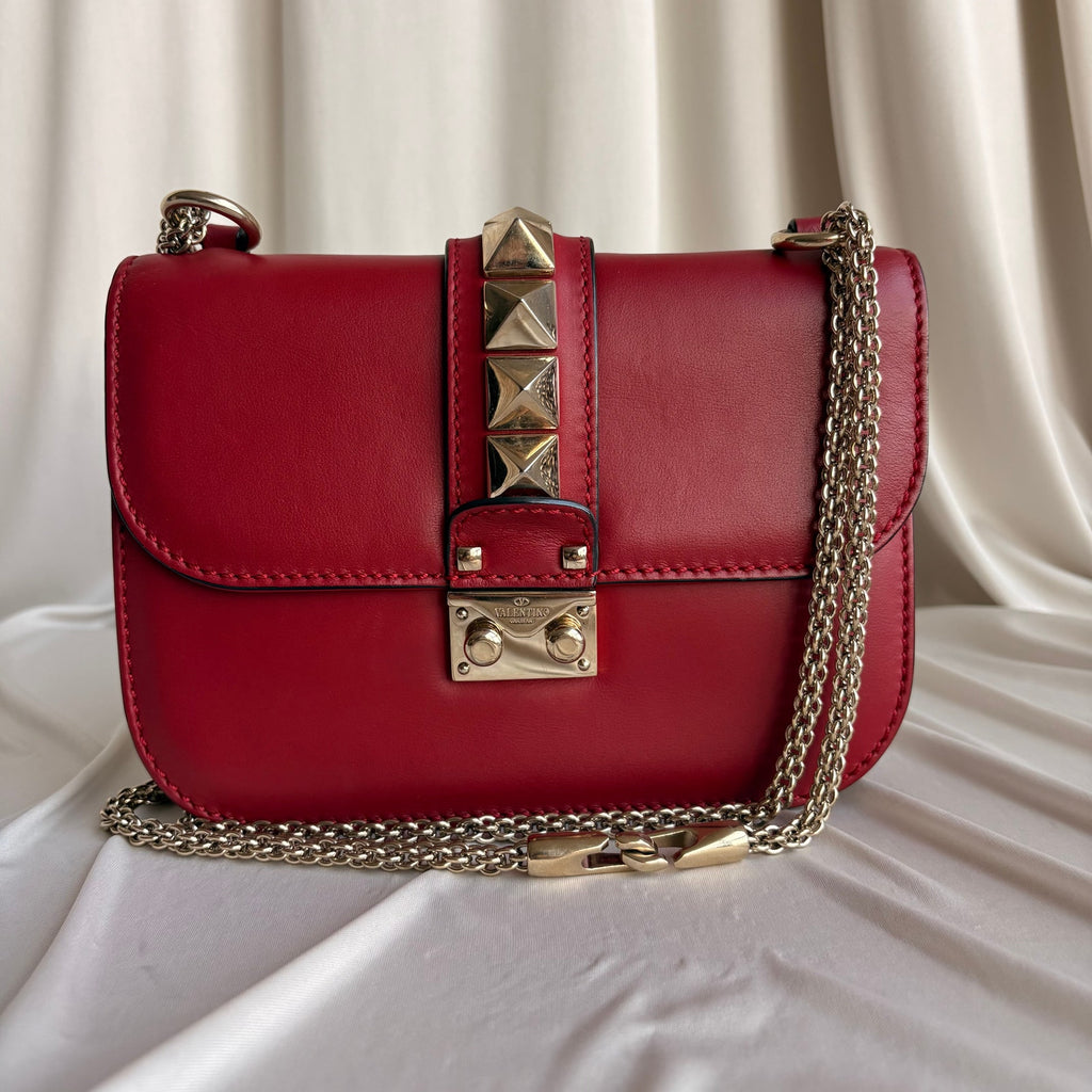 Valentino Garavani Glam Lock Rock Stud Red Shoulder Bag