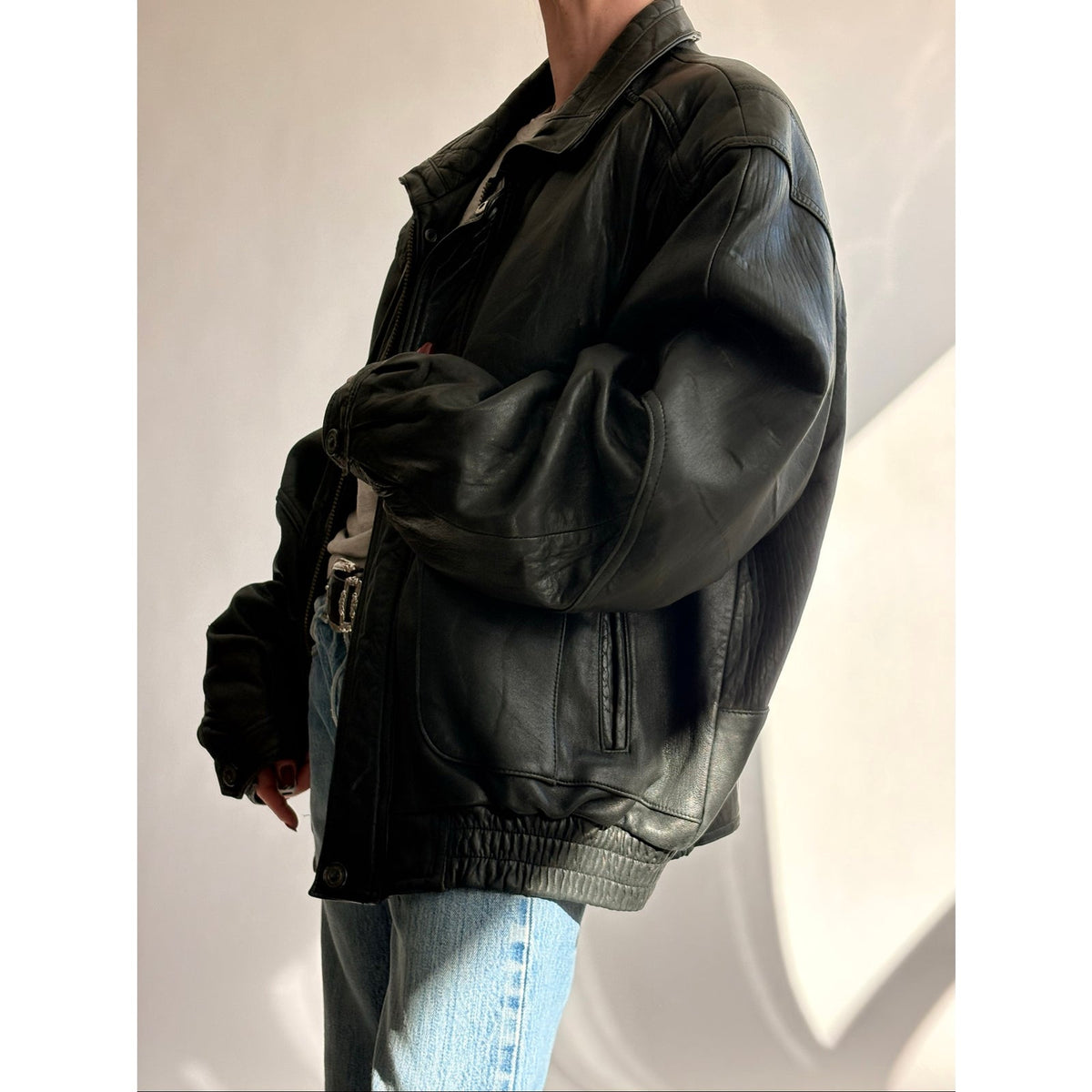 Vintage 1980s Members Only Black Leather Bomber Jacket