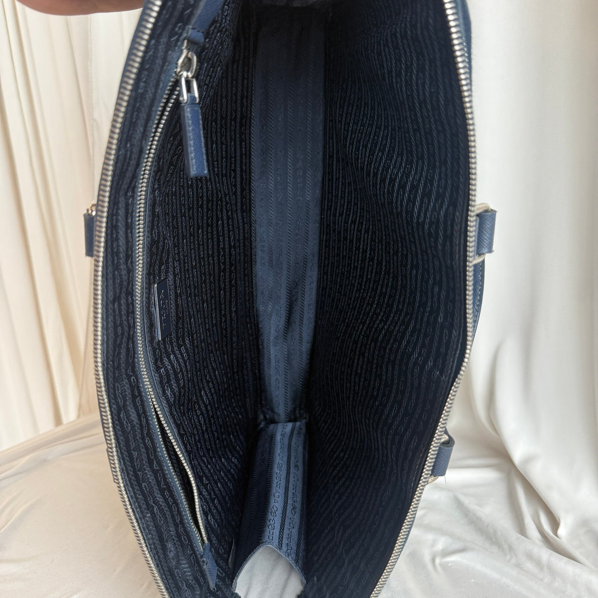 Prada Saffiano Leather Briefcase Bag - Dark Navy Blue