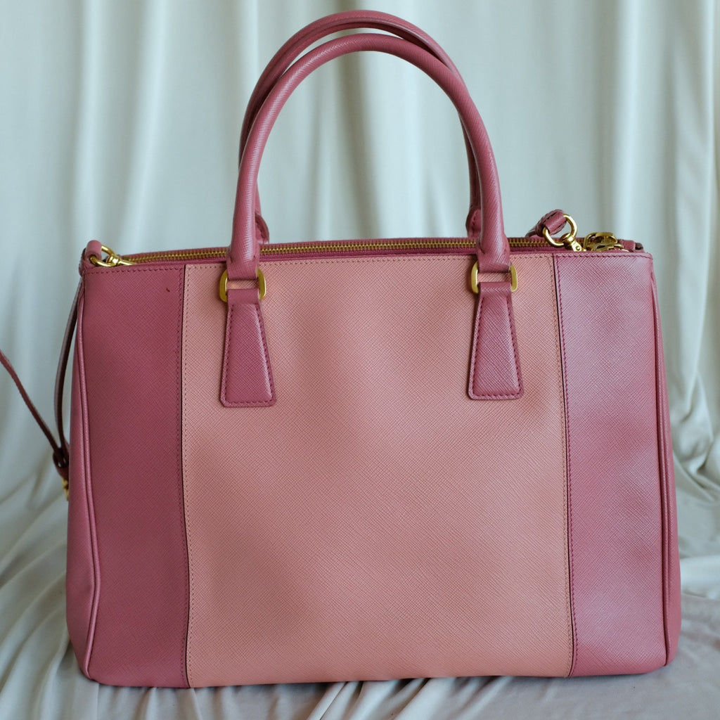 Authentic Prada Galleria Tote Saffiano Lux Leather Bi-Color Pink Double-Zip COA