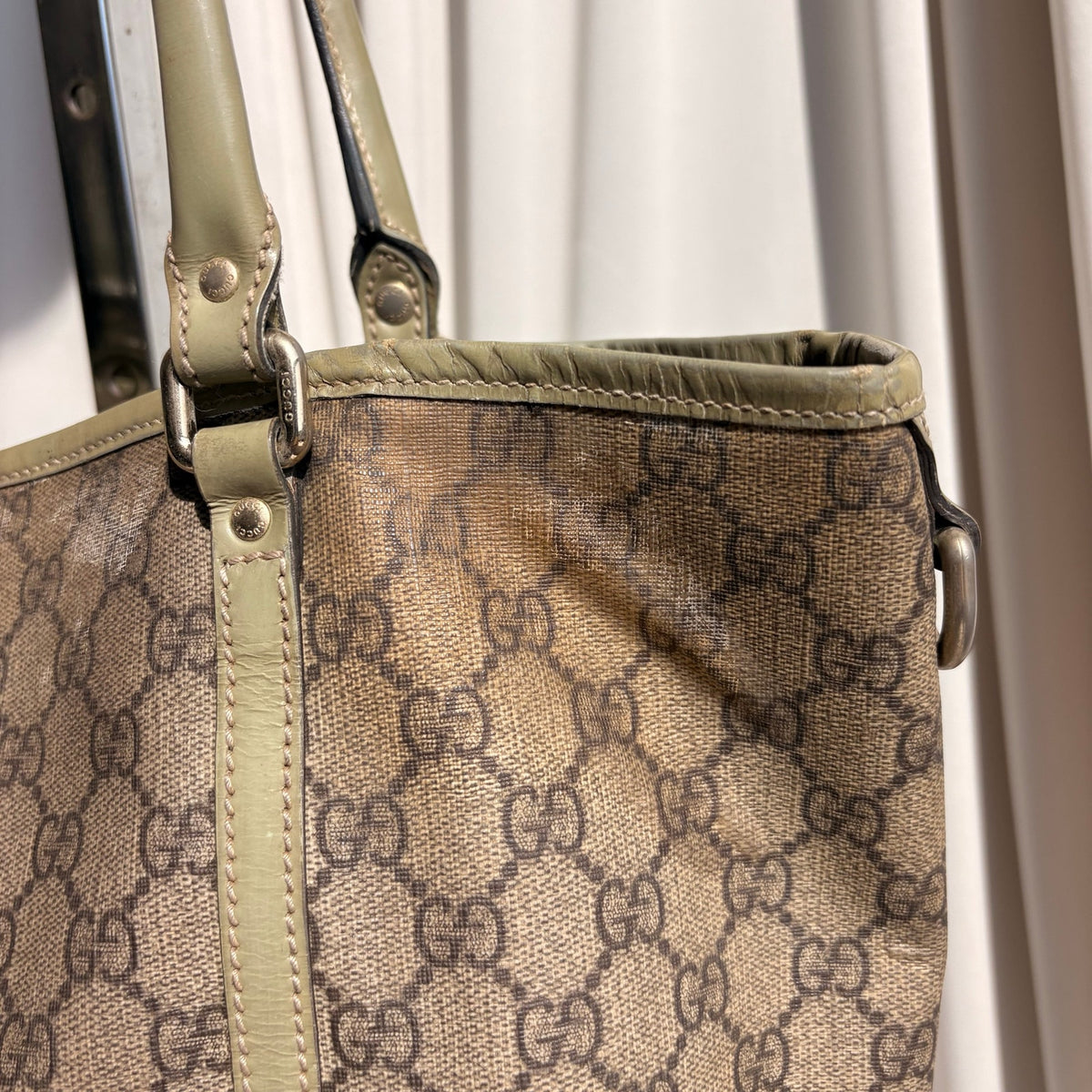 Gucci GG Supreme Olive Green Trim Joy Tote Bag