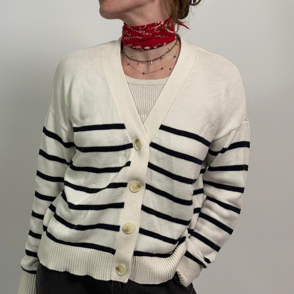 The Loft Navy & White Striped Cardigan | Classic Cotton