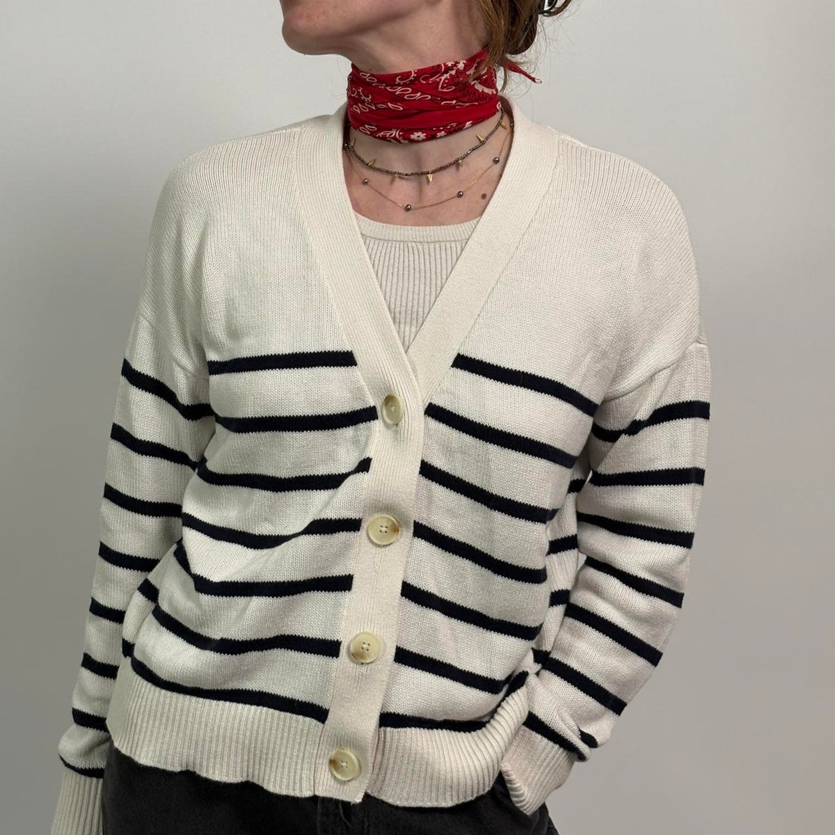 The Loft Navy & White Striped Cardigan | Classic Cotton
