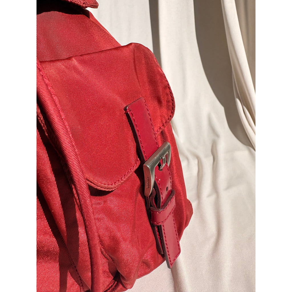 Vintage Prada Red Tessuto Vela Nylon Drawstring Backpack