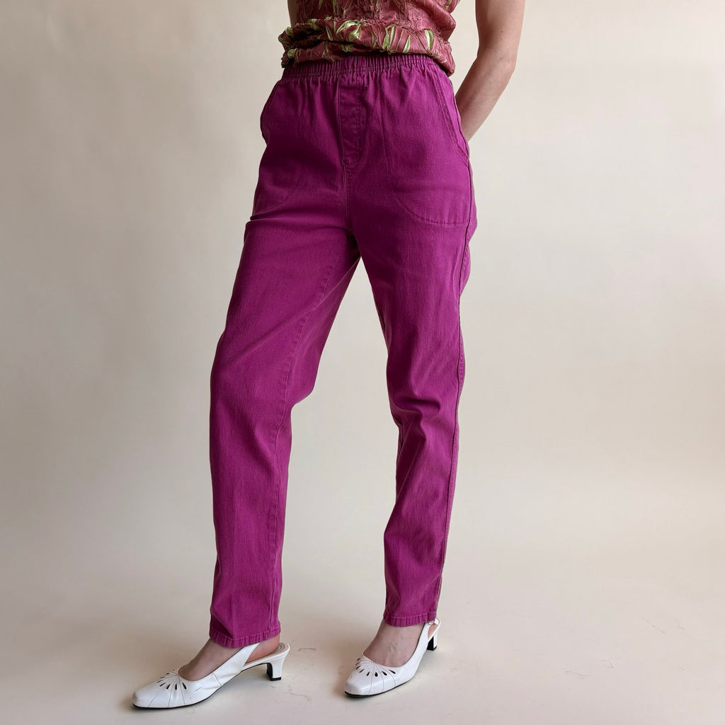 Denim & Co. Fuchsia Cotton Track Pants - Size Small
