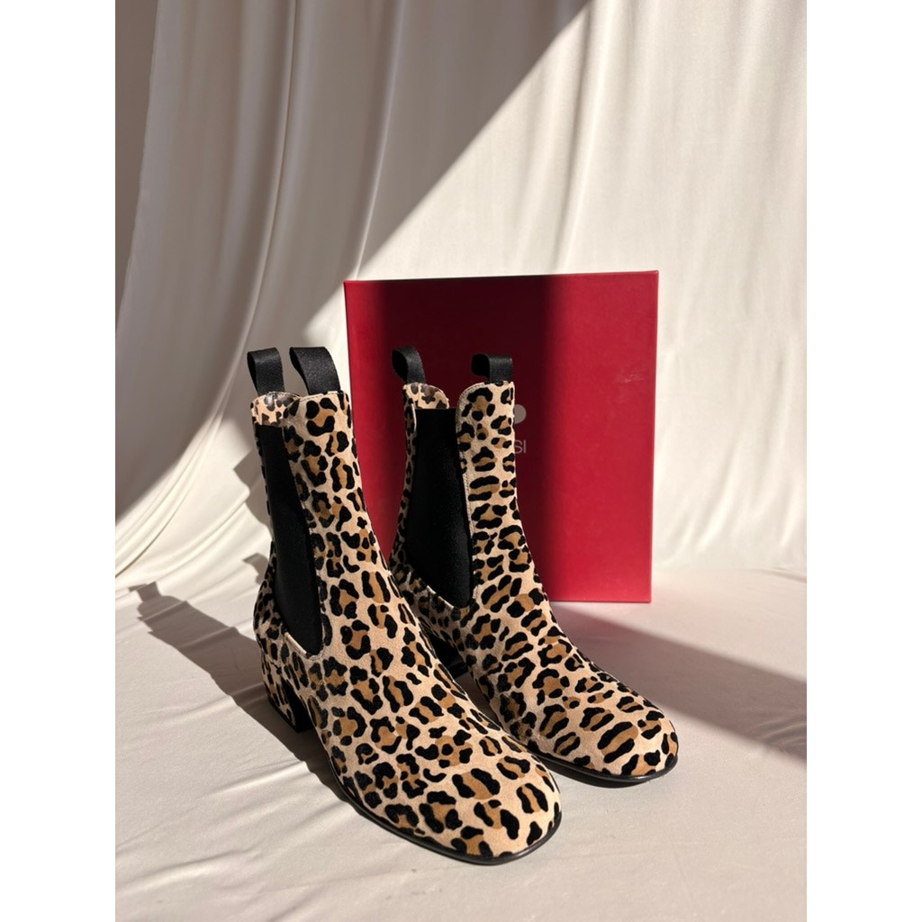 Sergio Rossi Leopard Print Chelsea Ankle Boots - NWT