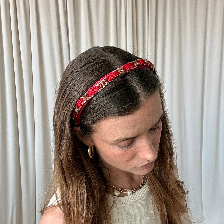 Eastside Bows Red Headband - Gold Chain Detail, New York