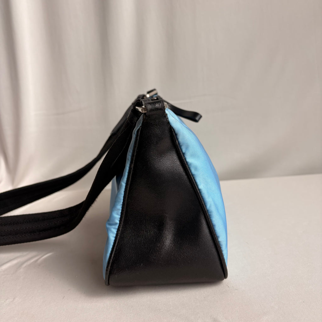 Vintage Prada Tessuto Light Blue Nylon & Black Leather Pochette Baguette