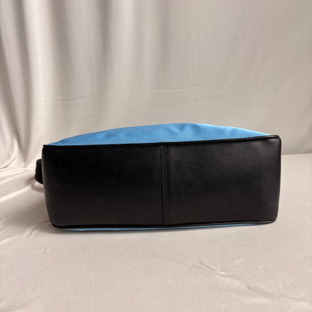 Vintage Prada Tessuto Light Blue Nylon & Black Leather Pochette Baguette