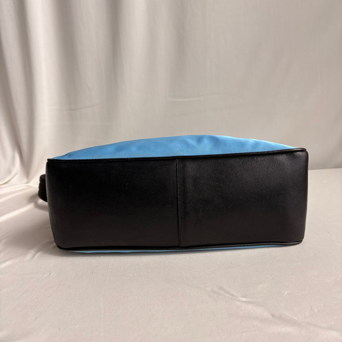 Vintage Prada Tessuto Light Blue Nylon & Black Leather Pochette Baguette