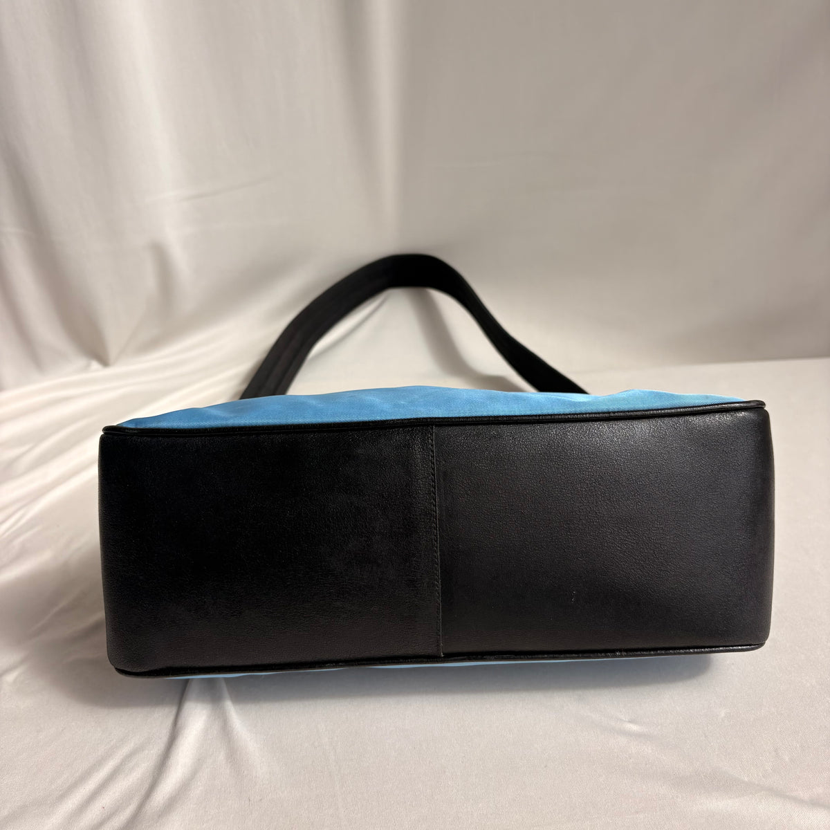 Vintage Prada Tessuto Light Blue Nylon & Black Leather Pochette Baguette