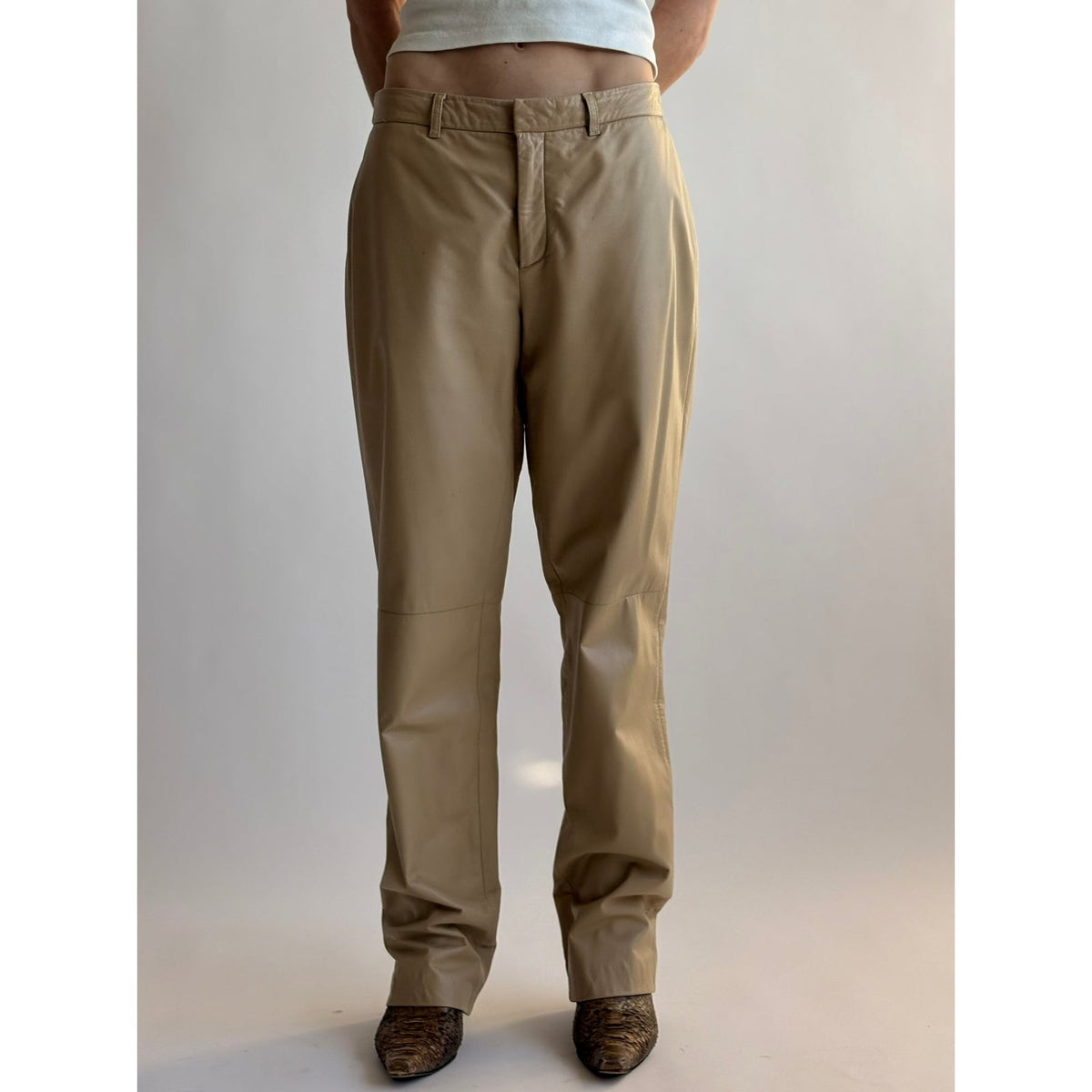 Vintage Nine West Tan Leather Straight Leg Pants