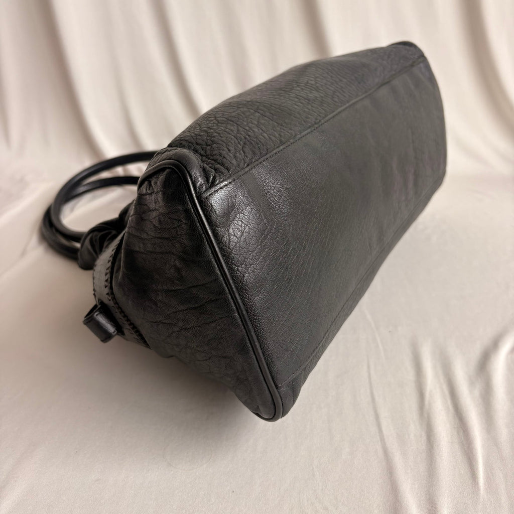 Fendi Black "Etnico Du Jour" Pebbled Calf Leather Handbag